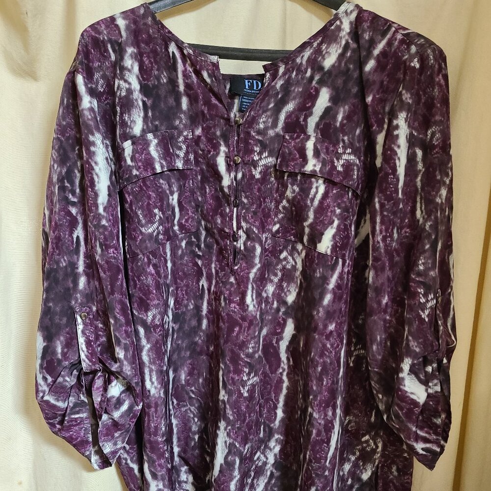 Blouse, silky poly purple print FDJ  French Dressing Jeans